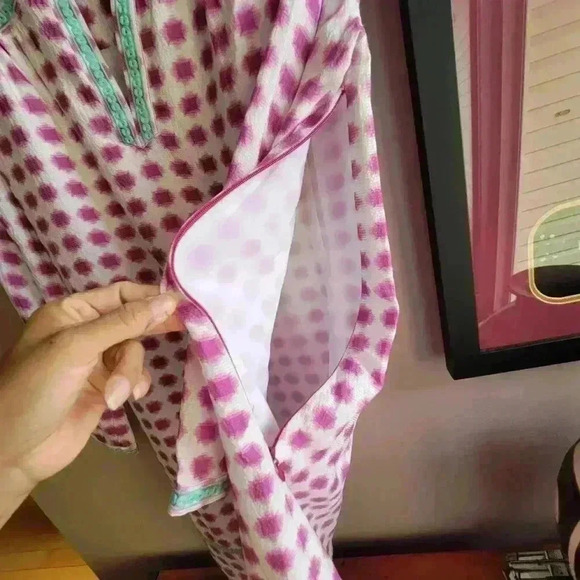 Vineyard Vines Pink Polka Dots Tie Dye Patterned Shift Women's Dress Size 0 Silk - Picture 9 of 11